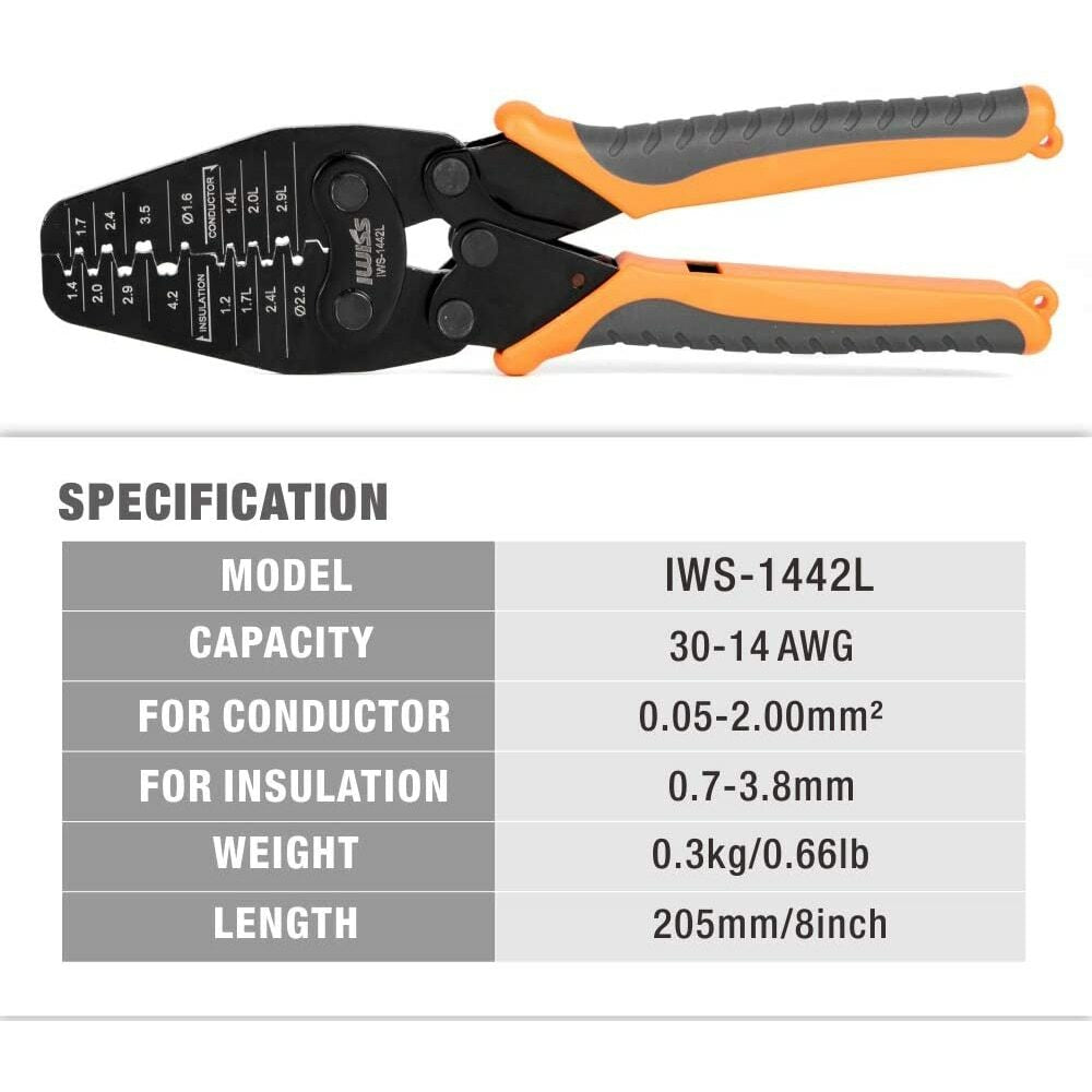 IWISS IWS-1442L Micro Connector Crimper Pliers for Crimping AWG30-14 Open-barrel