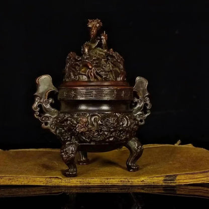 Brass Chinese Style Jiulongding Kowloon Alchemy Furnace Incense Burner