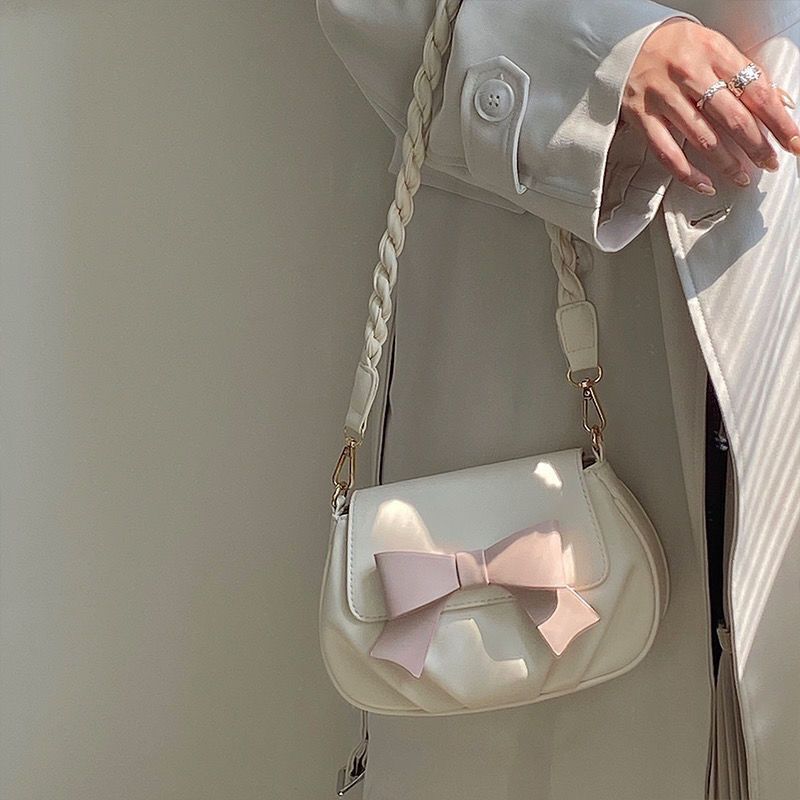 Elegant Soft Style Solid Bow Knot Crossbody Bags Vintage 21*14*5 CM Daily Purse