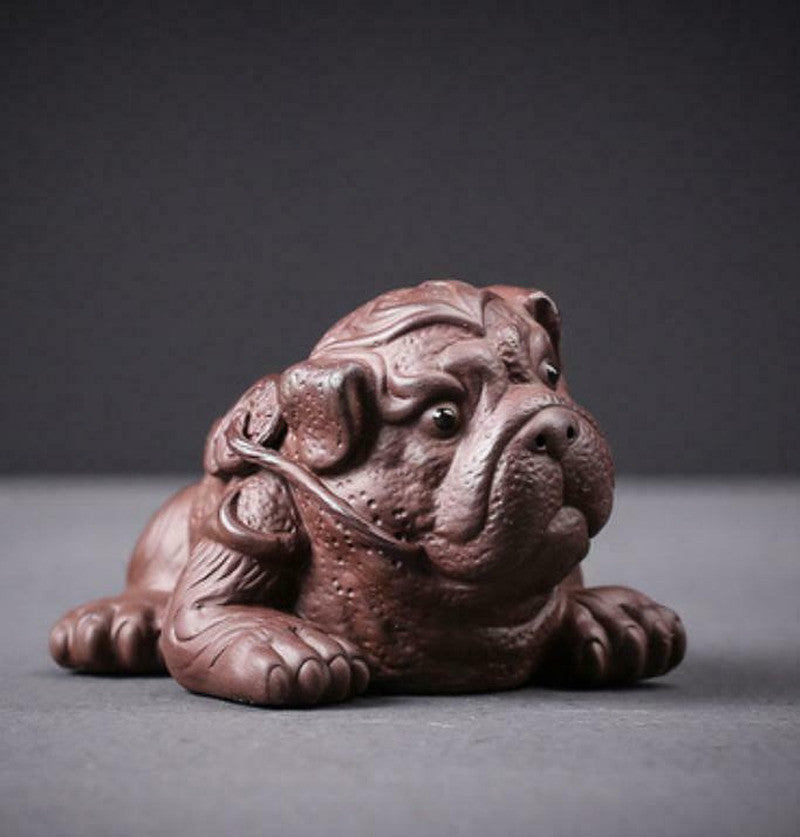 Chinese Yixing Zisha Pottery Zodiac Dog Head Golden Toad Wealth Tea Pet Statue