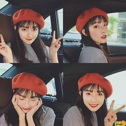 French Beret Caps Winter Warm Street Style Cap Wool Warm Beanie Hat Caps Hiking