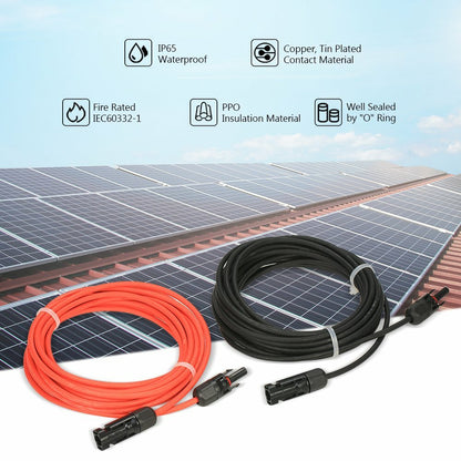 Black+Red 10 AWG Solar Panel Extension Cable Silicone Flexible Wire Connectors