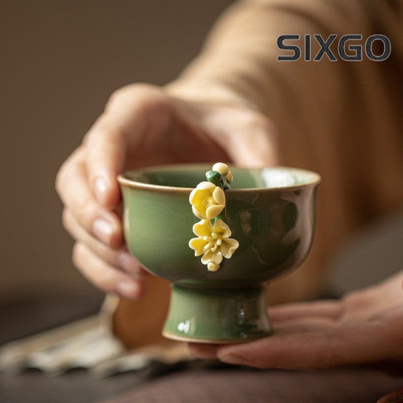 Creative Teacup Retro Goblet Master Cup Ceramic Flower Tea Bowl Kung Fu Tea Set