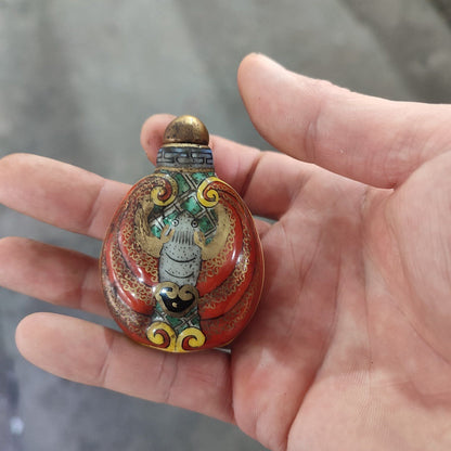 A Chinese Famille Rose Porcelain Snuff Bottle Bat Statue Painted Blessing Gift