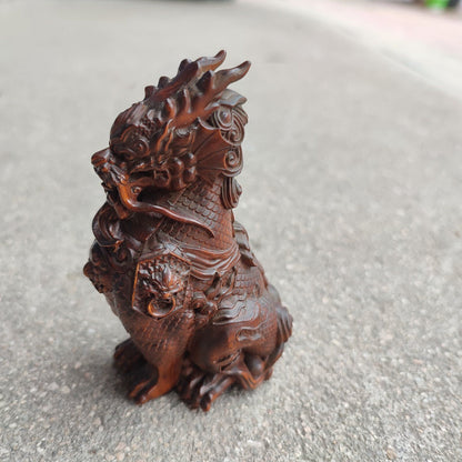 China Boxwood Wood Carving Chinese Dragon Statue Loong Sculpture Home Decor Desk