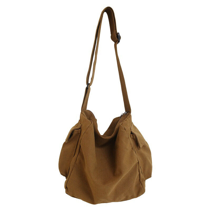 Large Capacity Canvas Shoulder Bag Solid Color School Messenger Bag Travel ⌒