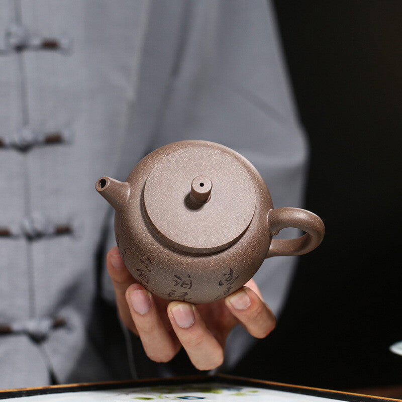 Tea Pot On Sales Chinese Character Carved Handmade Master Pot Yixing Duan Clay