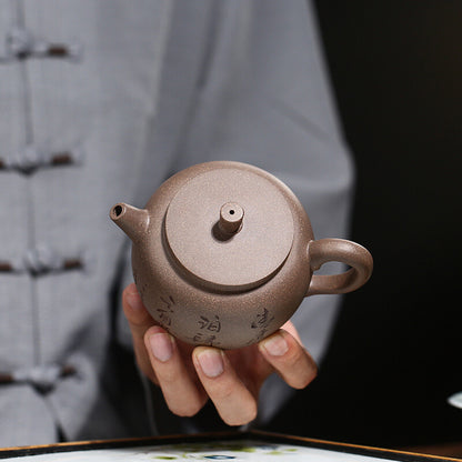 Tea Pot On Sales Chinese Character Carved Handmade Master Pot Yixing Duan Clay