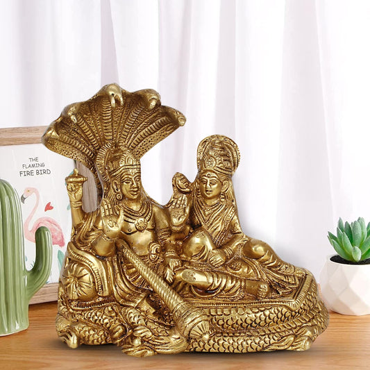 Hindu God Lord Brass Laxmi Vishnu Resting On Sheshnaag Idol Statue Figurine