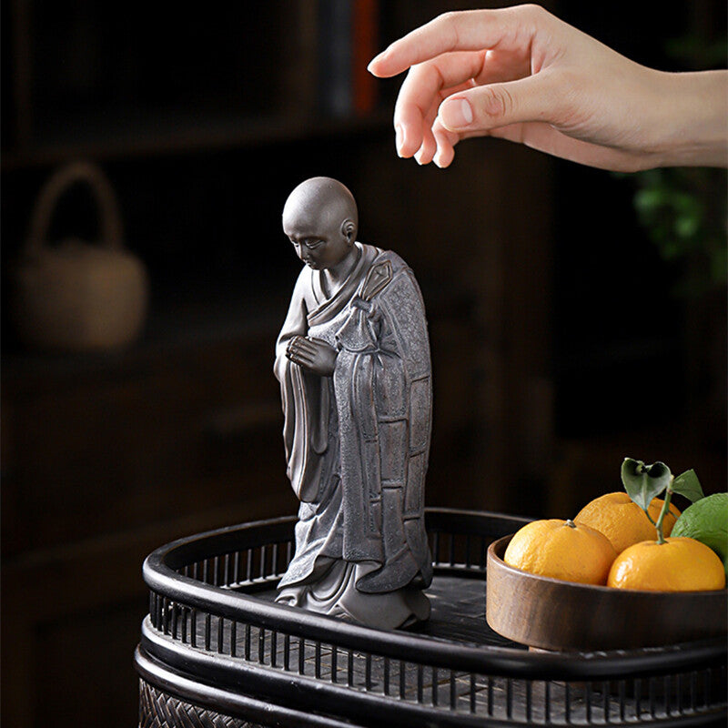 Monk Statue Zen Style Tea Pet Table Decoration Hand Carved Tea Play Figurine New