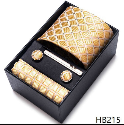 Men Neckties 5Pcs Business Ties Hanky Cufflink Set Clips Corbatas Gift Box 7.5cm