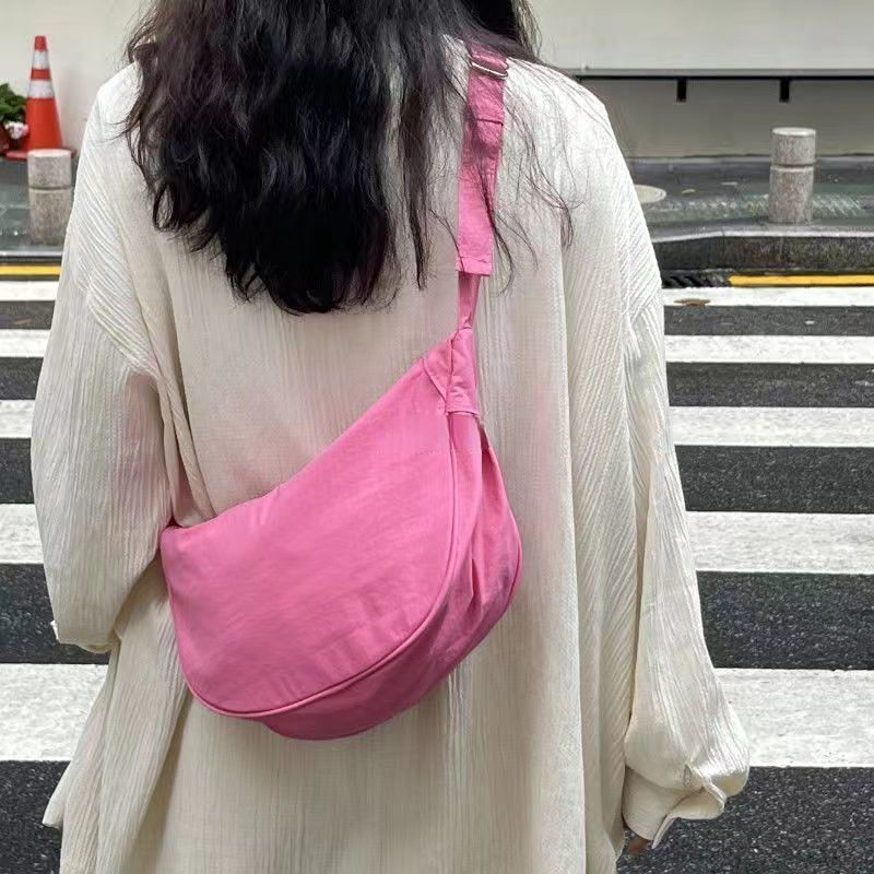 Pink Nylon Cloth Crossbody Bags Shoulder Bag Tote Zipper Purse Handbag 35*17*8CM