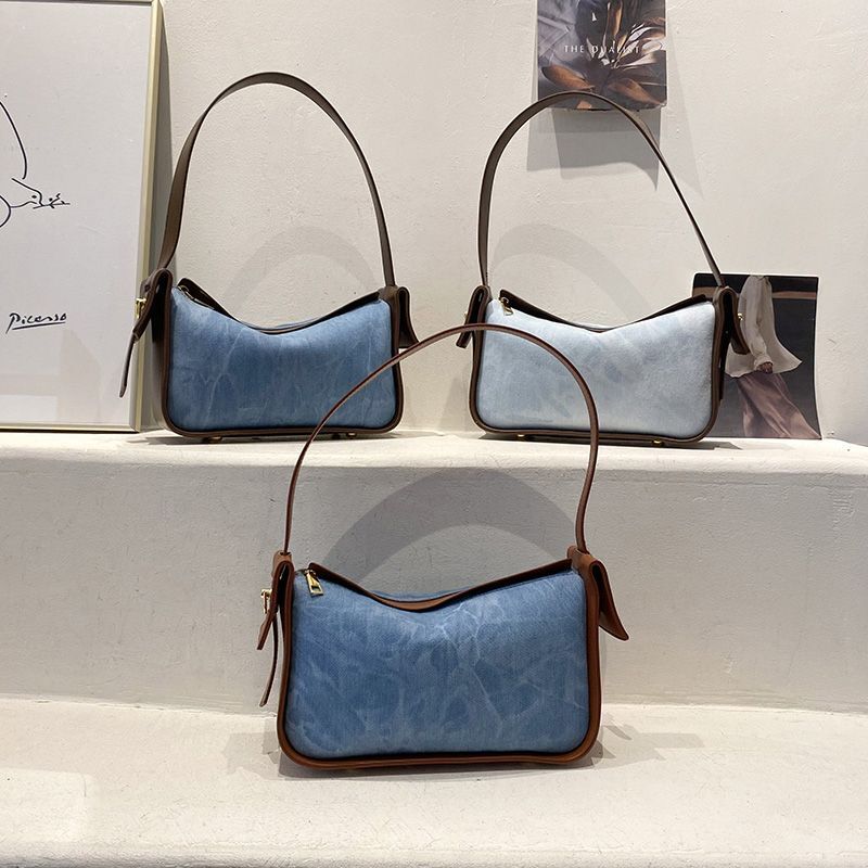 Denim Shoulder Bags Contrast Color Underarm Hobo Bag Crossbody Purses Handbags
