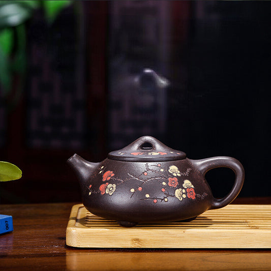 China Yixing Zisha Pottery Black Diamond Clay Handmade 220cc Plum Blossom Teapot