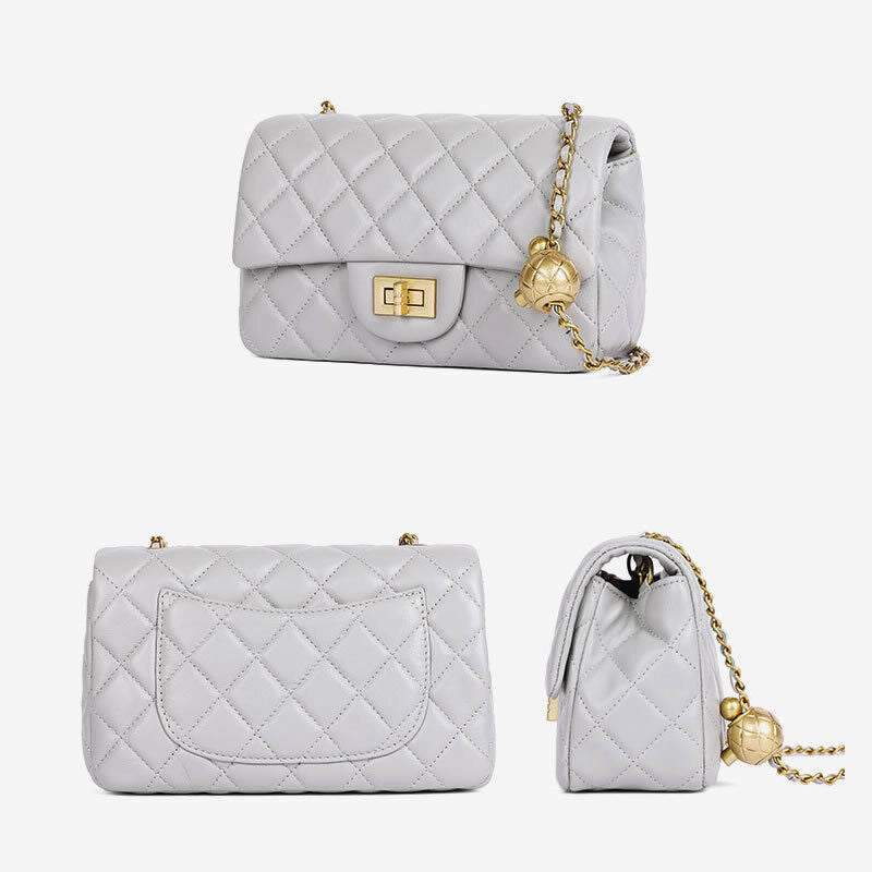 Quilted Lambskin Leather Small Flap Purse Shoulder Bag Clutch Crossbody Handbag