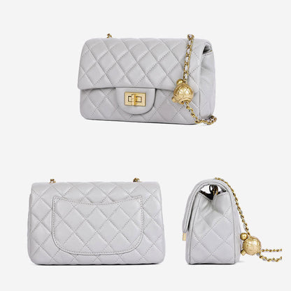 Quilted Lambskin Leather Small Flap Purse Shoulder Bag Clutch Crossbody Handbag