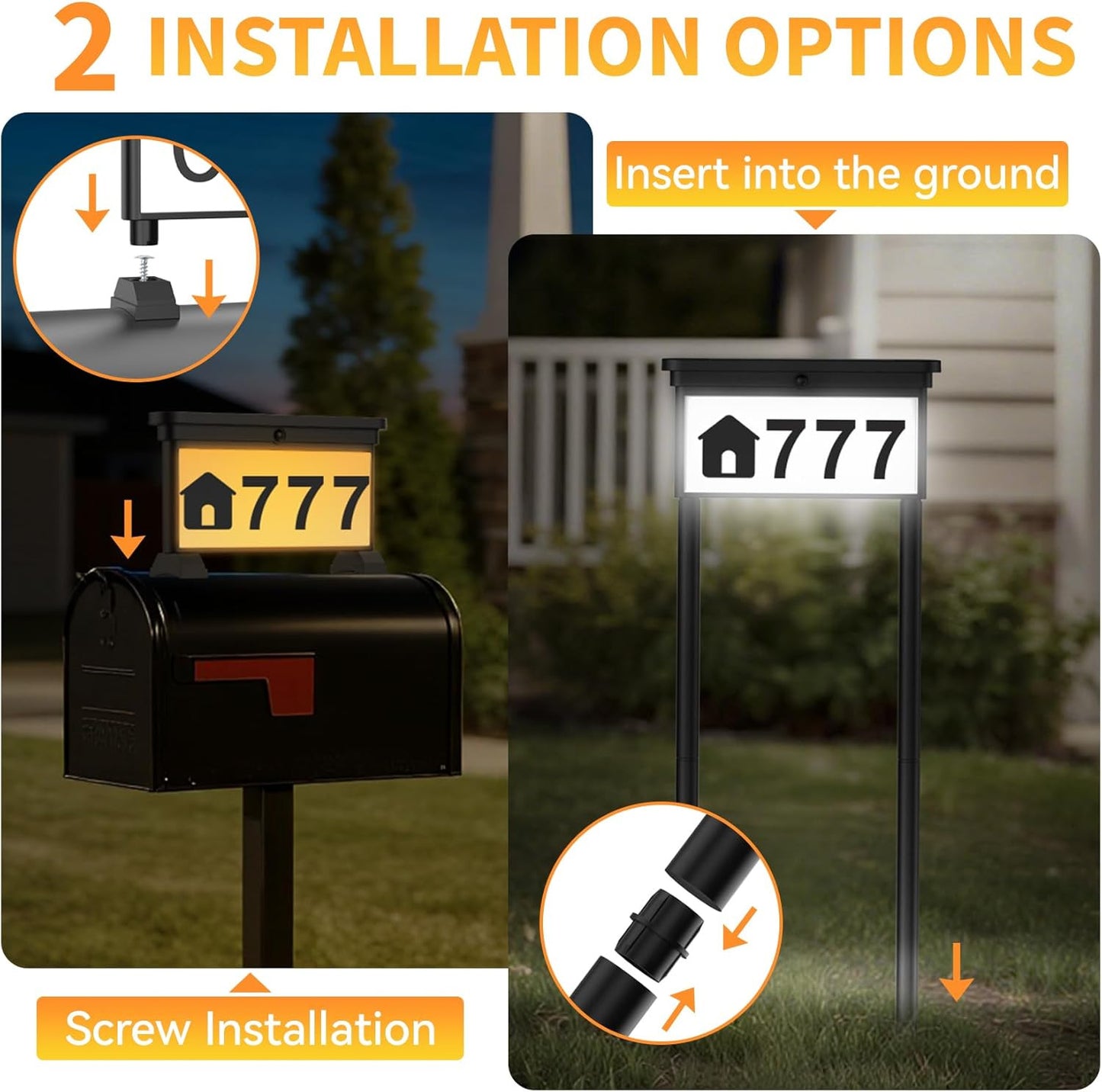 Upgraded Solar Address Sign, House Numbers for outside Double Side, 12-Color Mod