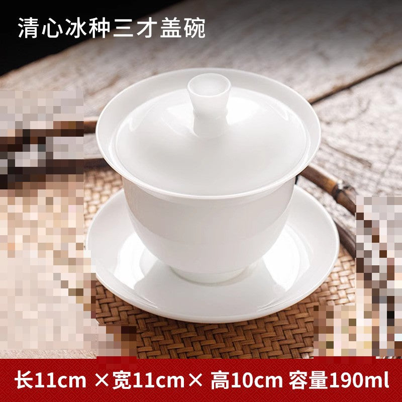 1pc Ice Jade Porcelain San Cai Gaiwan Tea Bowl White Porcelain Kung Fu Tea Set