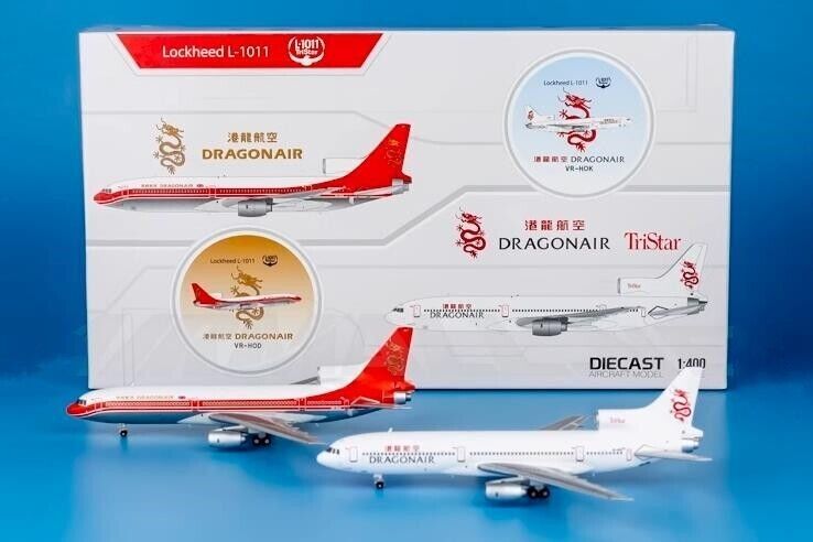 2PC 1:400 JC Wings DRAGONAIR Lockheed L-1011 Tristar Airplane Diecast Model
