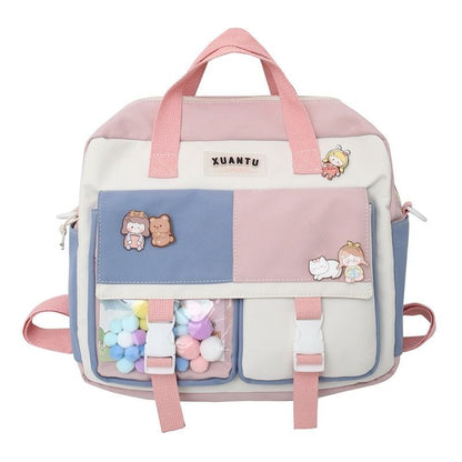Contrast Color Backpack Multifunctional Nylon Fabric School Bag Purple/Pink/Blue