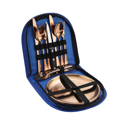 Camping Tableware Set Stainless Steel 10/19Pcs Picnic Cutlery Set W/ Storage Bag