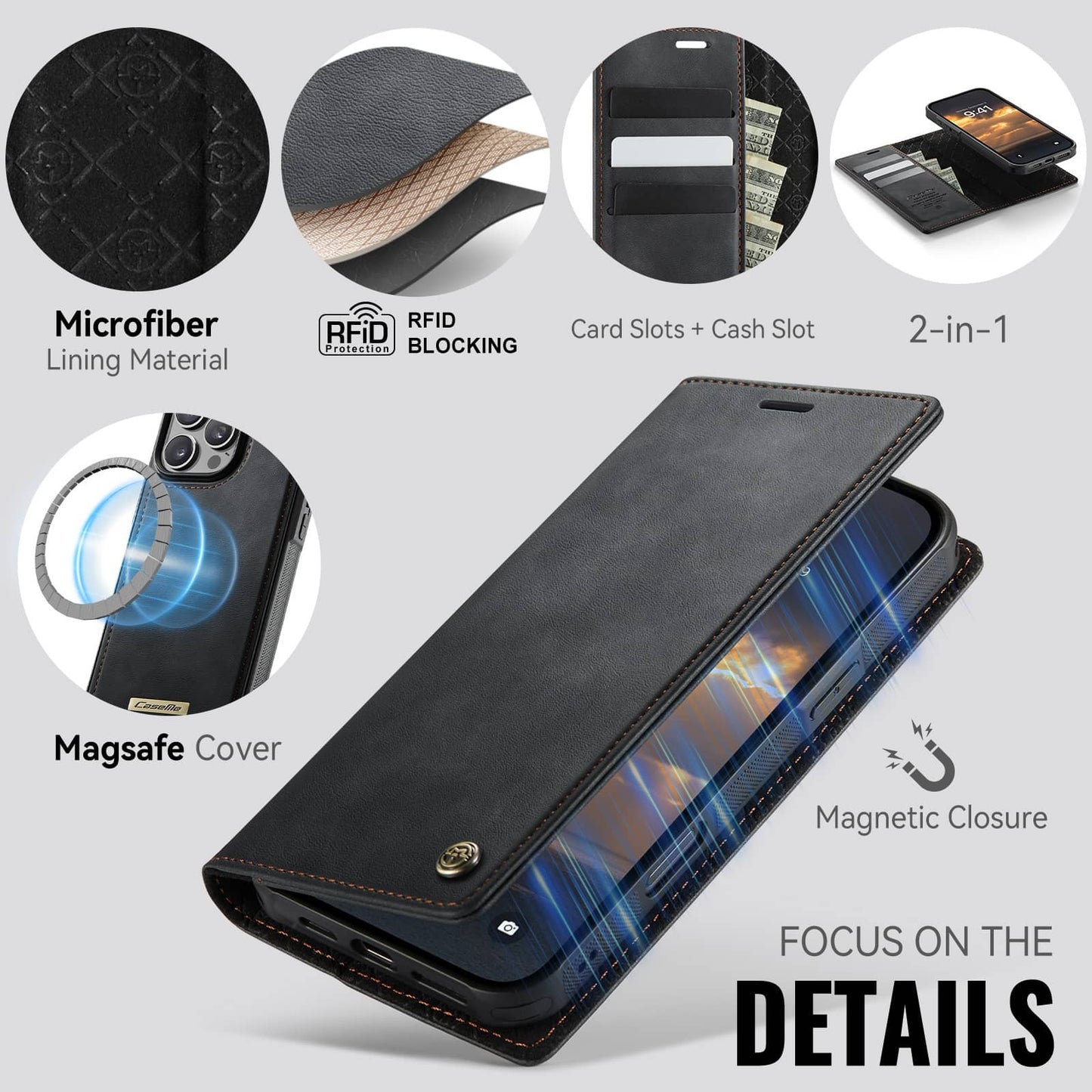 For iPhone 16e 16 15 14 13 12 11 Pro Max Detachable Wallet Case with Magsafe