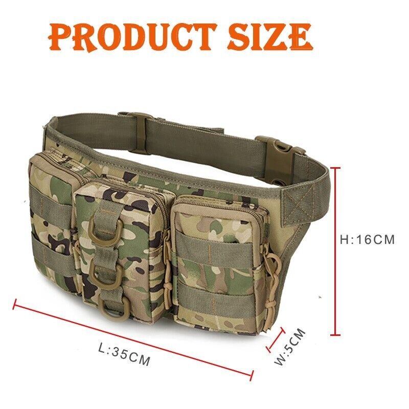Men's Tactical Fanny Pack Waist Pouch Belt Pack Bum Bag 3 Pockets EDC Hiking