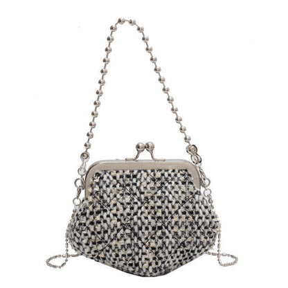 Fall Winter Shell Shaped Clip Handbag Bead Chains Luxury Purse Polyester Pouch