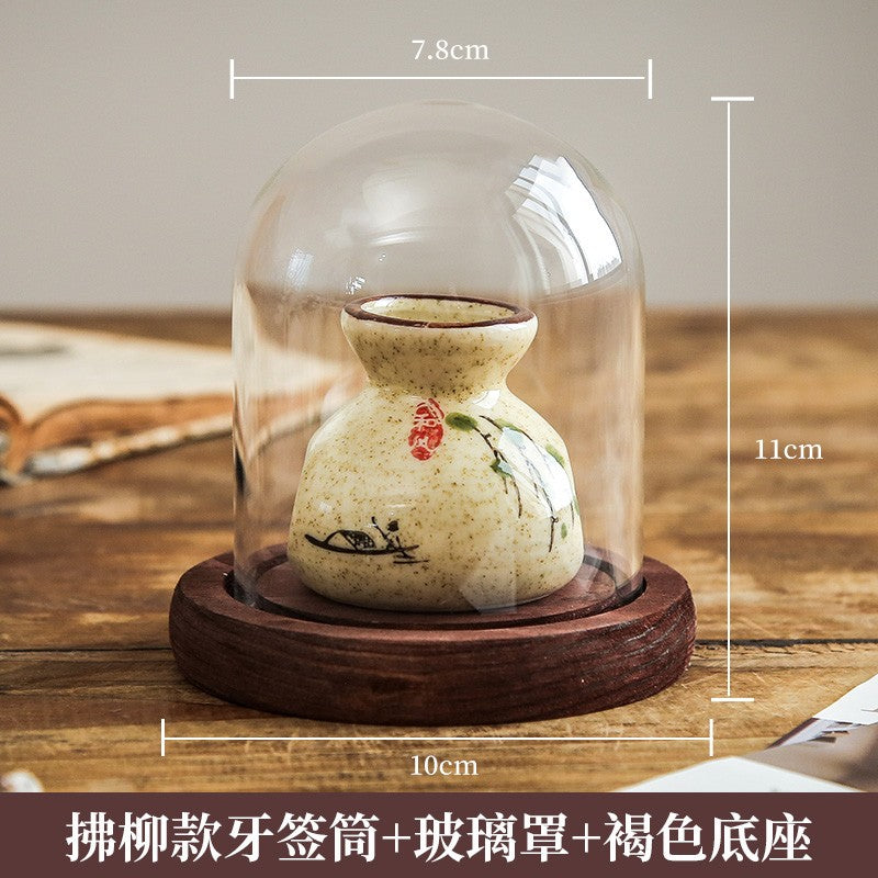 Vintage Ceramic Household Toothpick Box Chinese Style Mini Storage Bottle