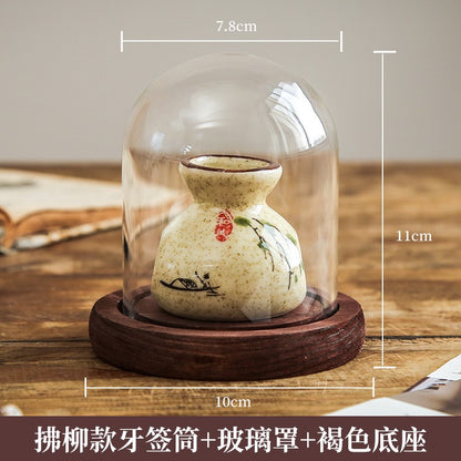 Vintage Ceramic Household Toothpick Box Chinese Style Mini Storage Bottle