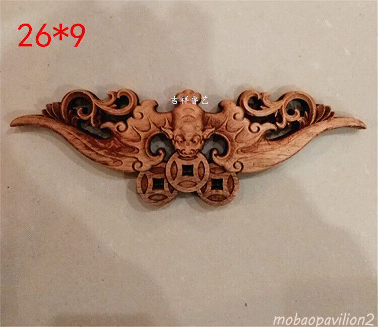 Chinese Hand Carved Statue Camphor Wood Bat Triangle Decal Wall Sculpture