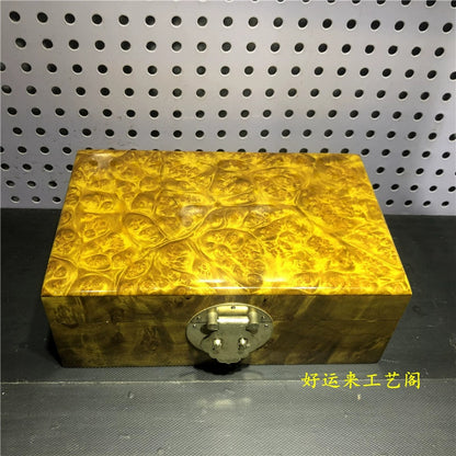 Golden Camphor Burl Wood Jewelry Box Solid Wood Tea Storage Keepsake Case