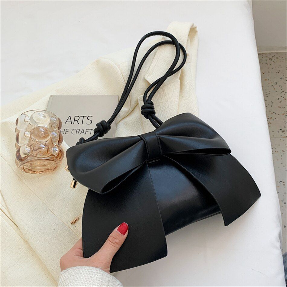 Elegant Bow Underarm Bag Synthetic Leather Shoulder Messenger Bag Purses Handbag