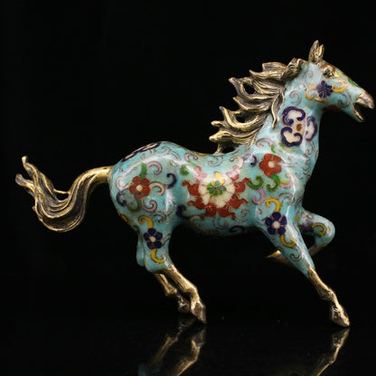 9.4" Chinese Cloisonné Enamel Bronze Lovable Animal Fine Horse Statues Collect