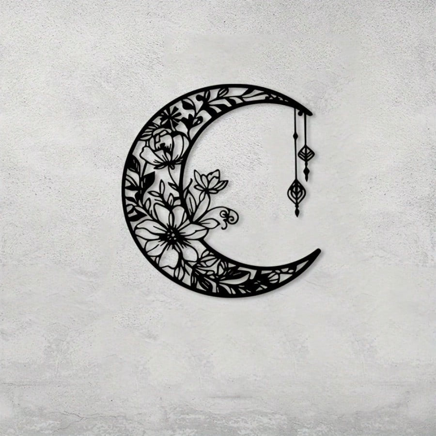 Retro Moon Flower Wall Art - Metal Sky Decor for Home, Halloween Christmas Gift