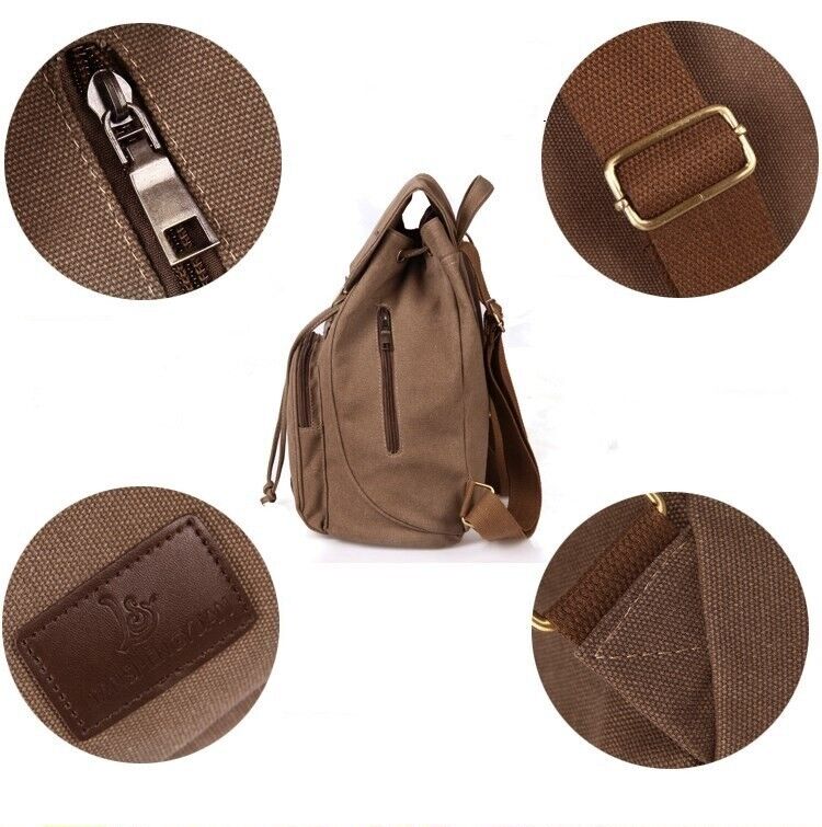 Canvas Backpack Men Women Travel Bag Hiking Rucksack Daypack
