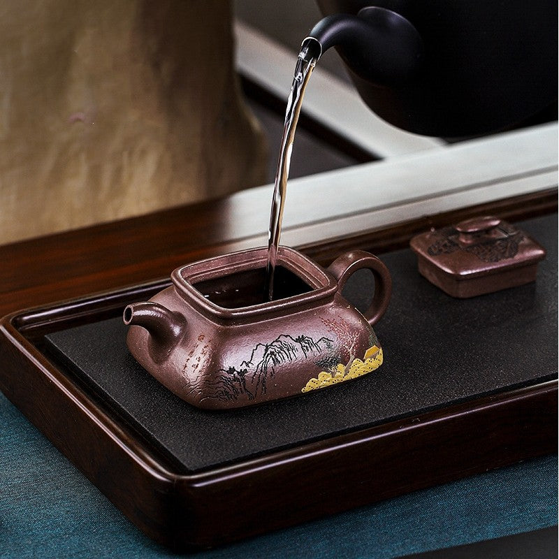 full handmade tea pot hand carved real yixing zisha purple clay pot 14 infuser