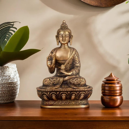 Brass Lord Blessing Gautam Buddha Idol Statue Figurine Home Decor