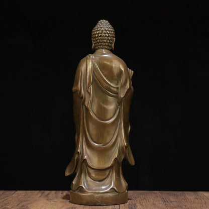 22cm Pure Copper Amitabha Buddha Statue Standing Brass Buddhist Figurine