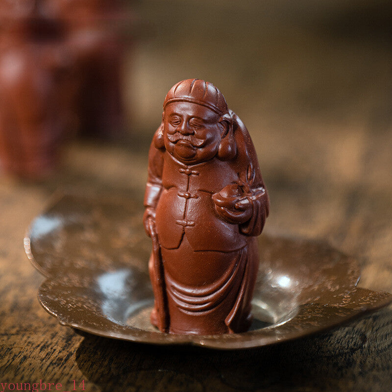 Yixing Character Sculpture Purple Clay Tea Pet God Wealth Figurine Ornaments