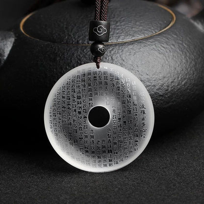 Glass Heart Sutra Ping An Buckle Pendant Necklace Buddhist Amulet Feng Shui
