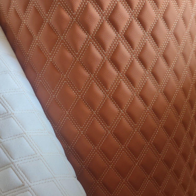 Double Thread Quilted Faux Leather Vinyl Fabric Foam Backing Upholstery Cushion