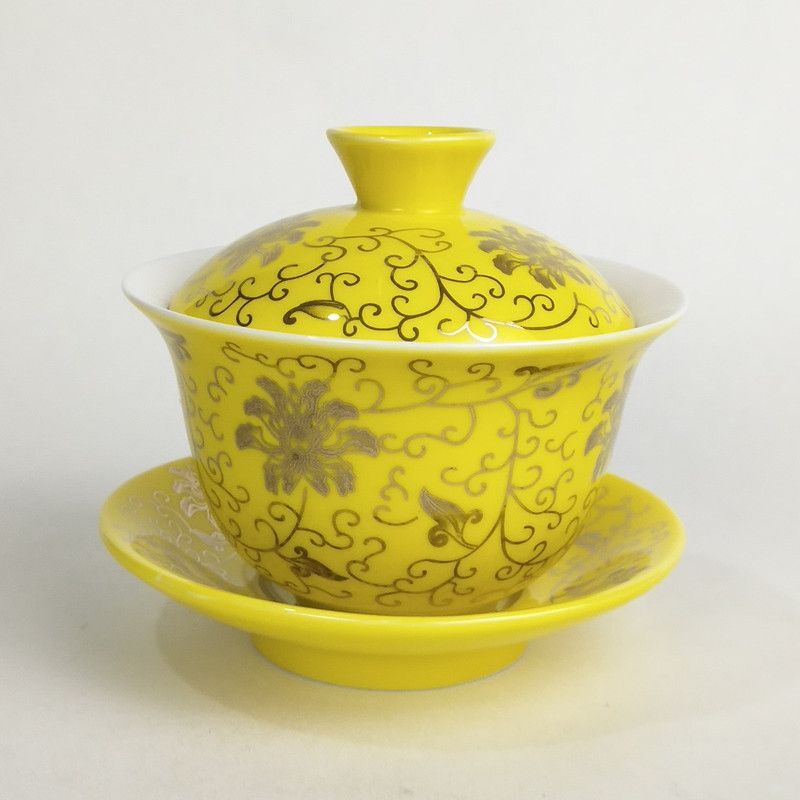 Porcelains Yellow Teacups Ceramic On-Glazed Drinkware Supplies High Quality Cups
