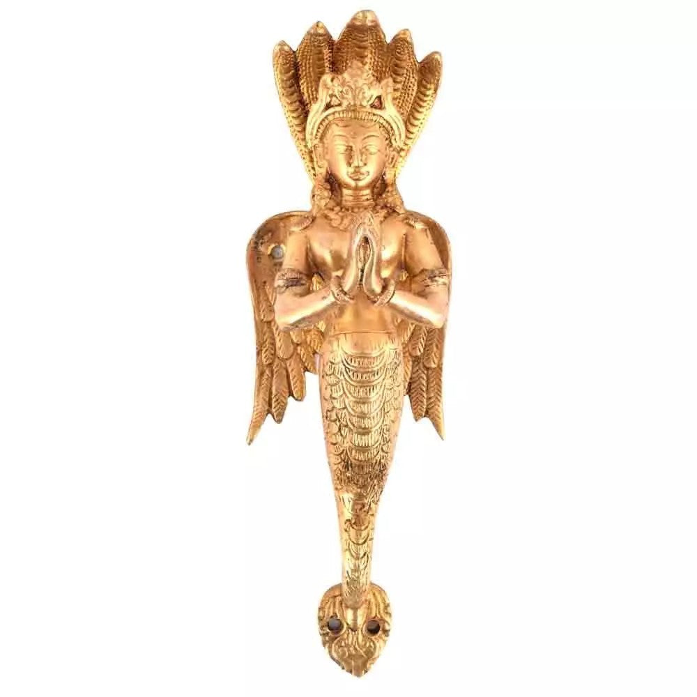 Brass Statue Pair Of Naga Kanya Hand Carved Door Handles Antique Finish