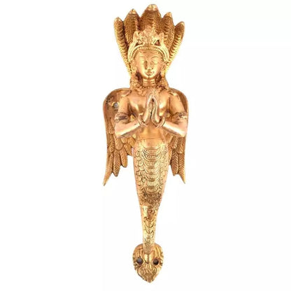 Brass Statue Pair Of Naga Kanya Hand Carved Door Handles Antique Finish