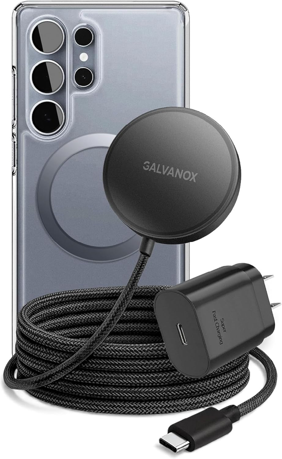 Long Magnetic Charger for Samsung, Compatible with Magsafe - Set Includes Fast C