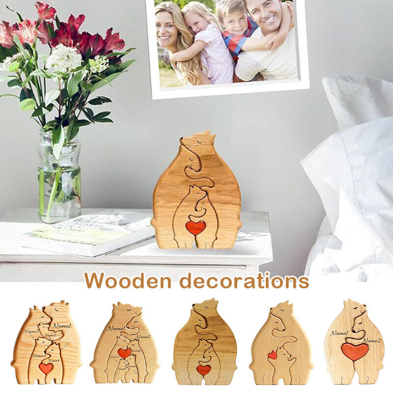Wooden Bear Ornaments Family Statue Family Art Puzzle Desktop Decor XMAS Gifts