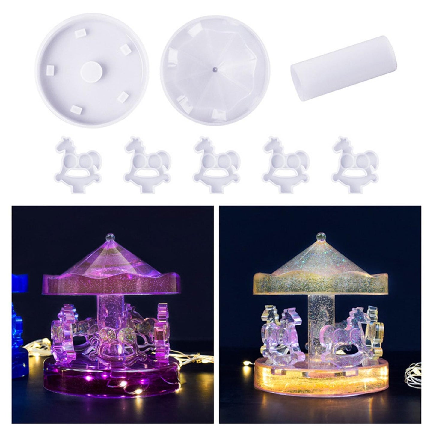 Soft Carousel Silicone Mold Epoxy Resin Casting Mould Ornaments Craft Making Kit