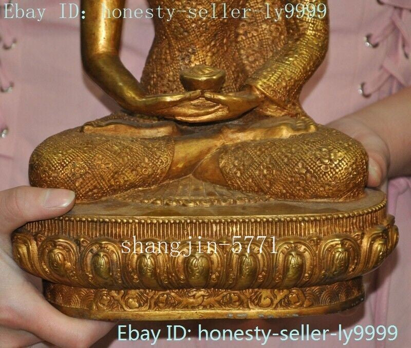 Tibet Buddhism Temple Bronze Gilt Sakyamuni Shakyamuni Medicine Buddha Statue