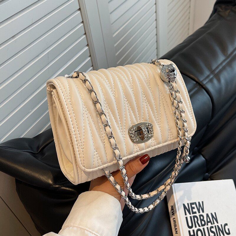 Leather Handbag Chain Handle Shoulder Messenger Bags Small Square Bag 14*20*7 CM